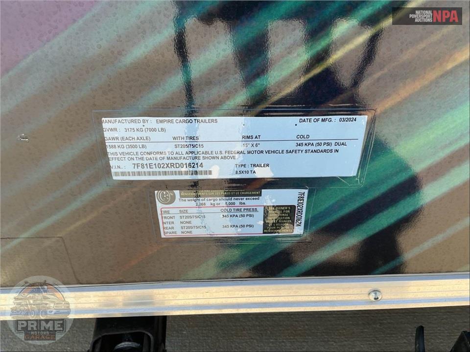 2024 Empire Cargo Trailer 8.5X10 TA — фото 24