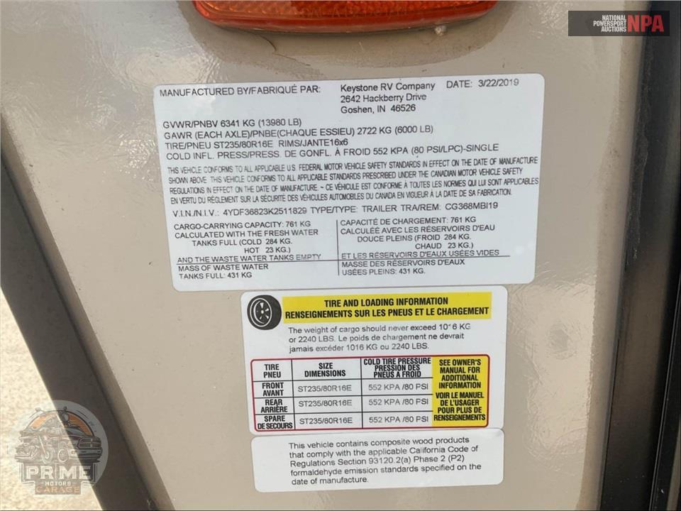 2019 Keystone Rv M-368 MBI - COUGAR FIFTH WHEEL SERIES — фото 47