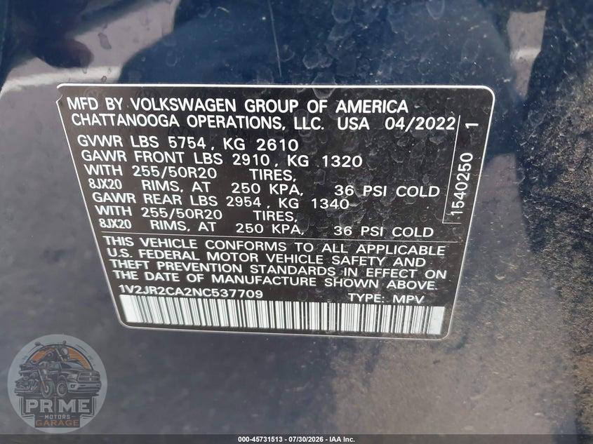 2022 VOLKSWAGEN ATLAS 3.6L V6 SE W/TECHNOLOGY — фото 9