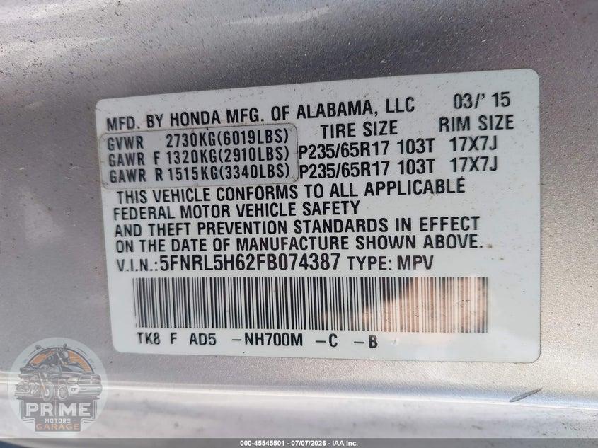 2015 HONDA ODYSSEY EX-L — фото 9