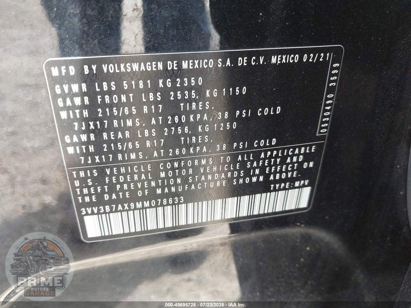 2021 VOLKSWAGEN TIGUAN 2.0T SE/2.0T SE R-LINE BLACK/2.0T SEL — фото 9