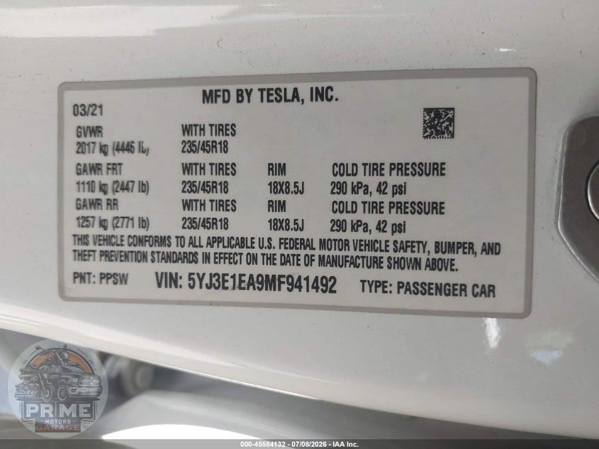 2021 TESLA MODEL 3 STANDARD RANGE PLUS REAR-WHEEL DRIVE — фото 9