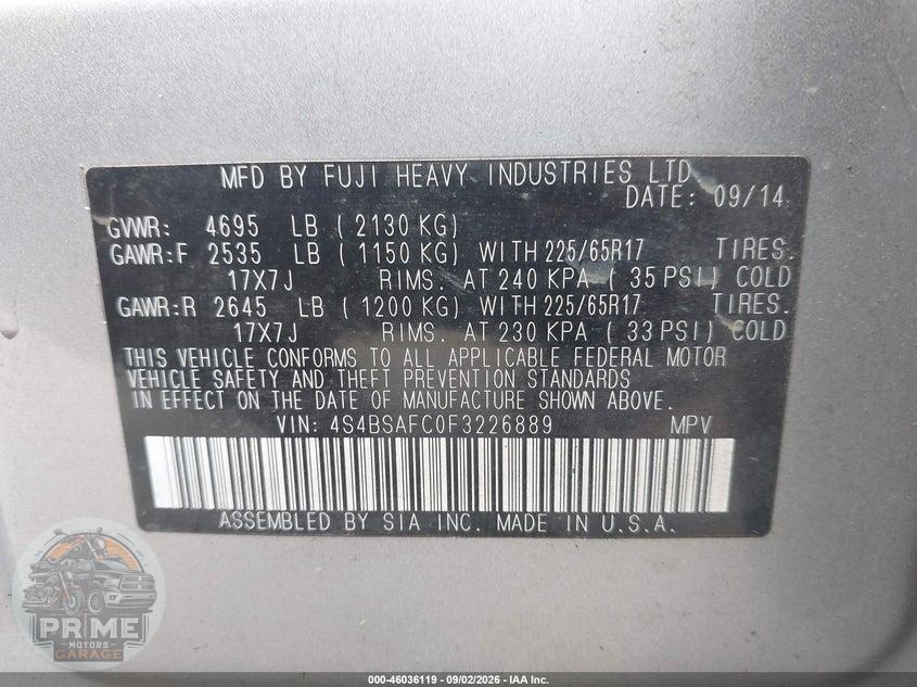 2015 SUBARU OUTBACK 2.5I PREMIUM — фото 9