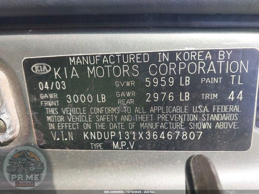 2003 KIA SEDONA EX/LX — фото 9