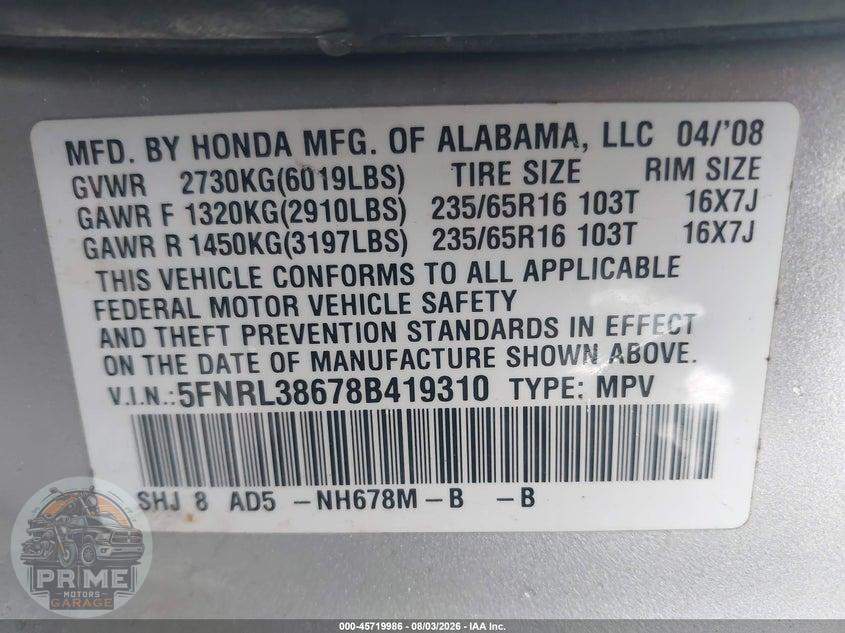 2008 HONDA ODYSSEY EX-L — фото 9