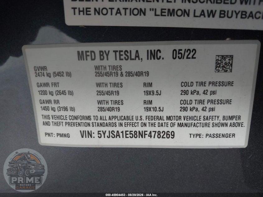 2022 TESLA MODEL S DUAL MOTOR ALL-WHEEL DRIVE — фото 9