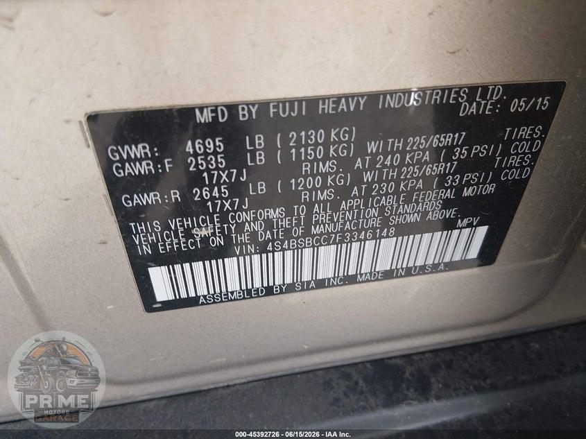 2015 SUBARU OUTBACK 2.5I PREMIUM — фото 9