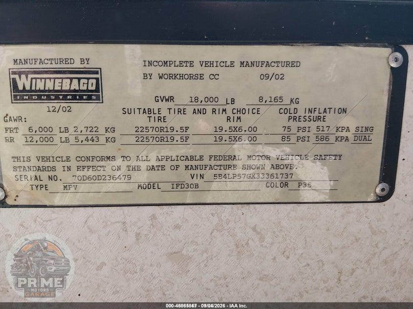 2003 WORKHORSE CUSTOM CHASSIS MOTORHOME CHASSIS P3500 — фото 9