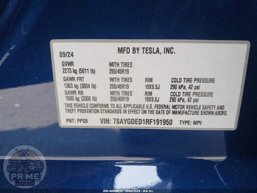 2024 TESLA MODEL Y LONG RANGE SINGLE MOTOR REAR-WHEEL DRIVE/RWD — фото 9