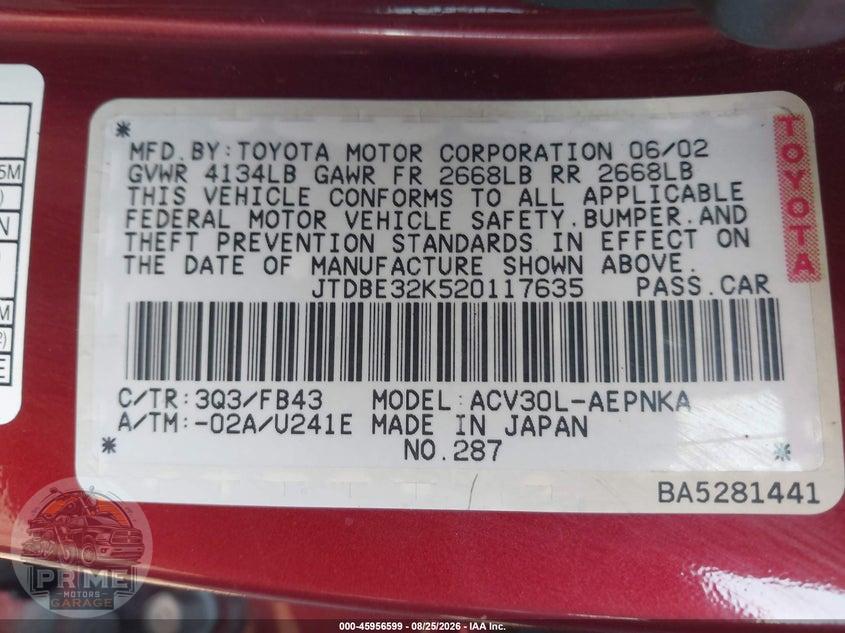 2002 TOYOTA CAMRY LE — фото 9