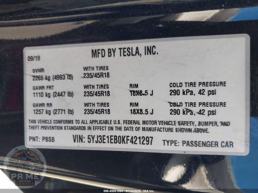 2019 TESLA MODEL 3 LONG RANGE/PERFORMANCE — фото 9