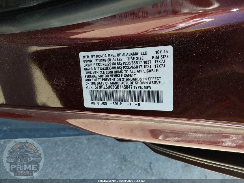 2016 HONDA ODYSSEY EX-L — фото 9