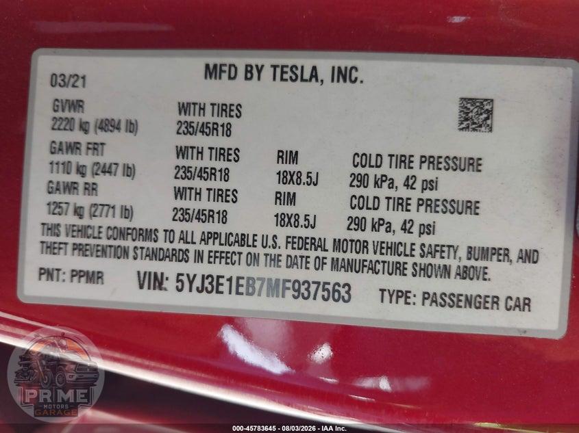 2021 TESLA MODEL 3 LONG RANGE DUAL MOTOR ALL-WHEEL DRIVE — фото 9