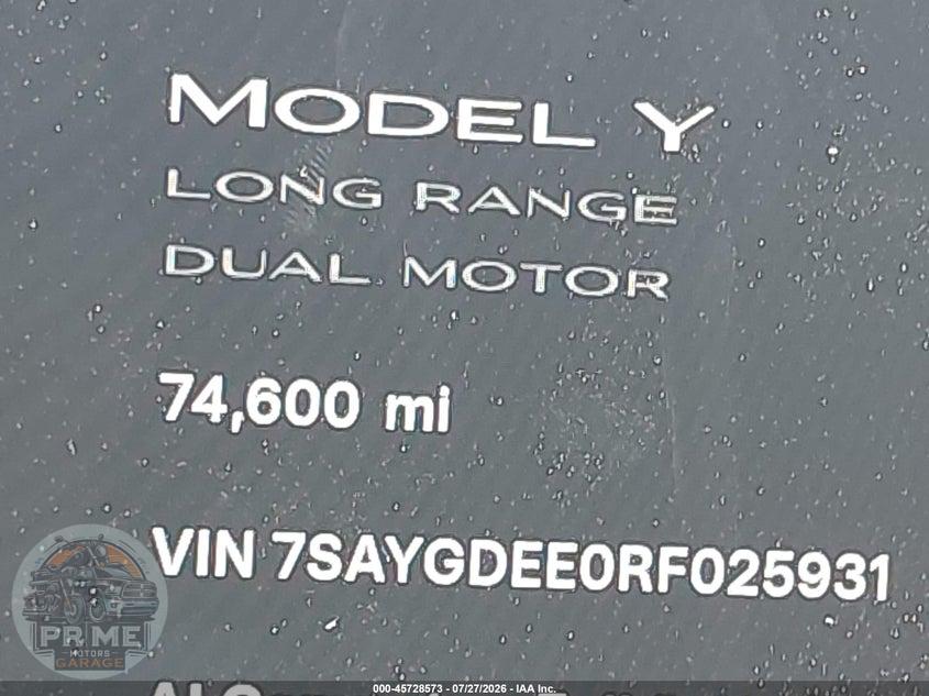 2024 TESLA MODEL Y LONG RANGE DUAL MOTOR ALL-WHEEL DRIVE — фото 15