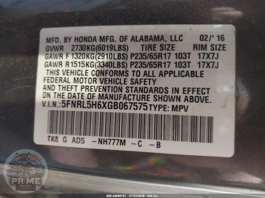 2016 HONDA ODYSSEY EX-L — фото 9