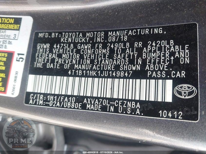 2018 TOYOTA CAMRY LE — фото 9